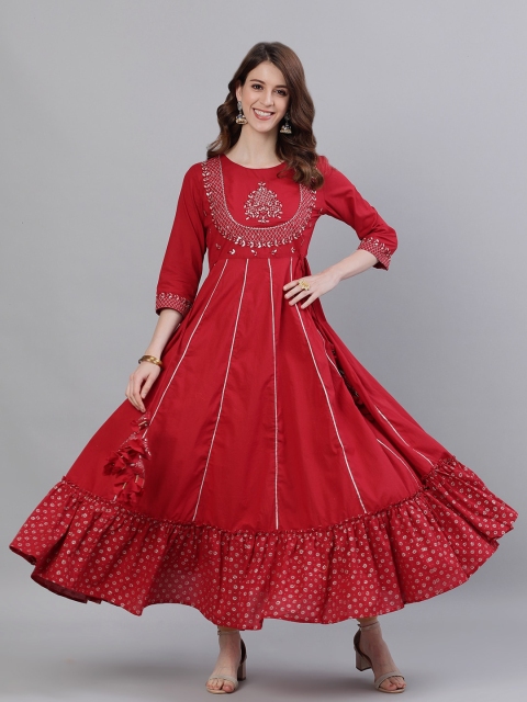 

Ishin Women Red & Silver Embroidered Anarkali Kurta