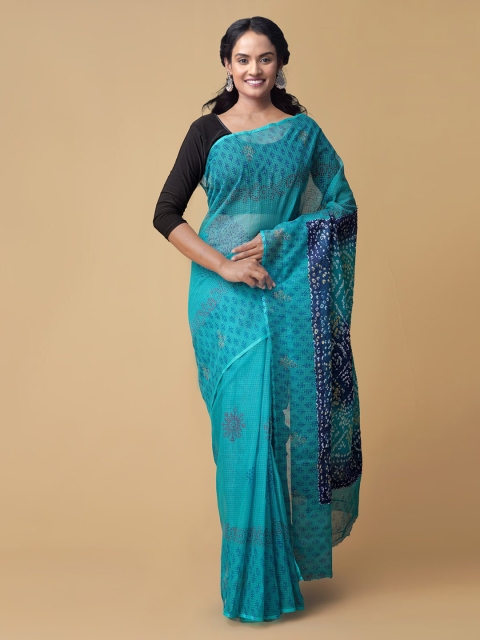 

Unnati Silks Blue Pure Cotton Dyed Bandhani Saree
