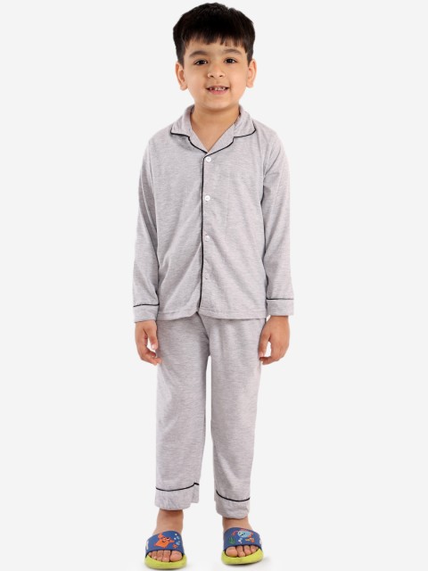 

Chipbeys Boys Grey Melange Solid Night Suit