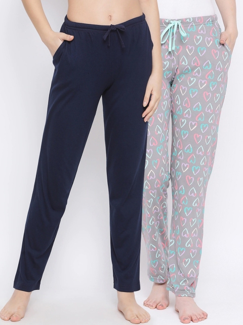 

Kanvin Women Pack Of 2 Printed Lounge Pants, Navy blue