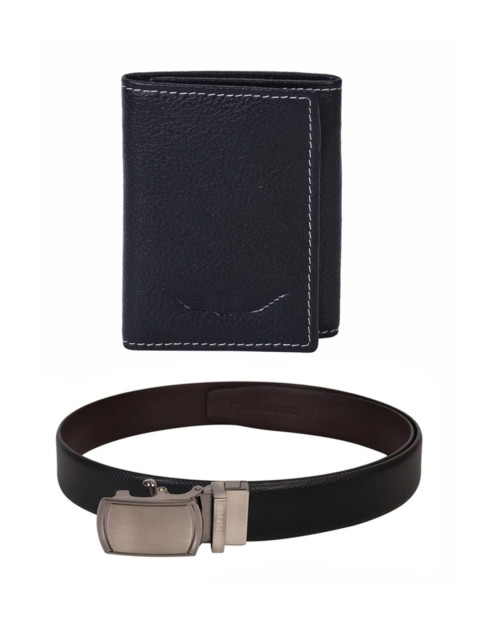 

CHRISTOPOLO Men Black Leather Wallet & Reversible Belt Combo