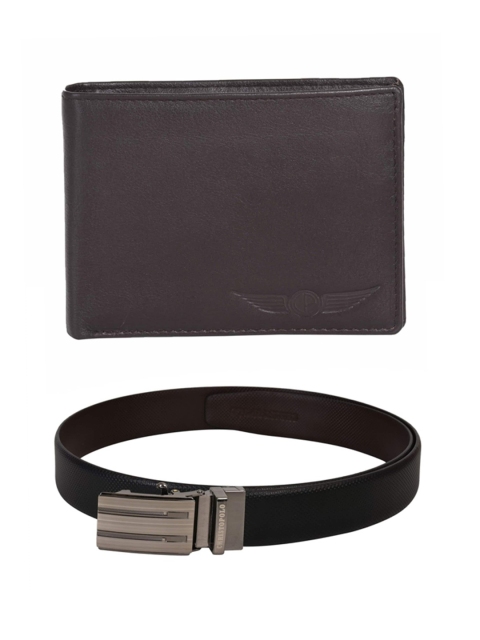 

CHRISTOPOLO Men Black & Brown Solid Belt With Wallet