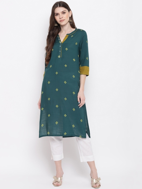 

Napra Women Green Printed Cotton Straight Kurta