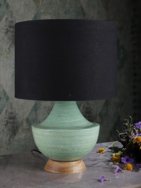 

Grated Ginger Green & Brown Solid Contemporary Bedside Lamp with Shade