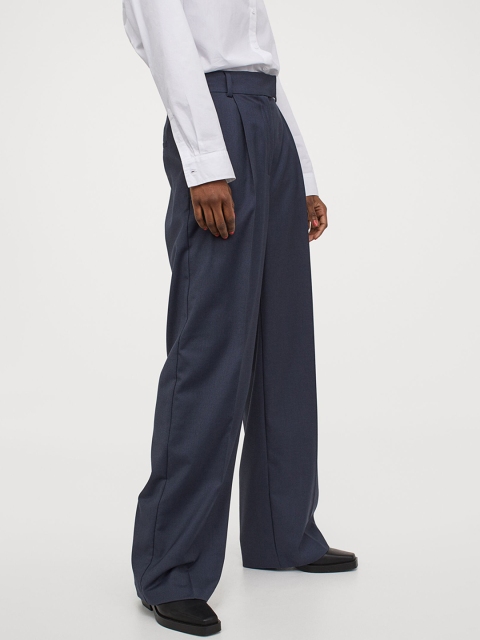 

H&M Women Blue Solid Wide Trousers