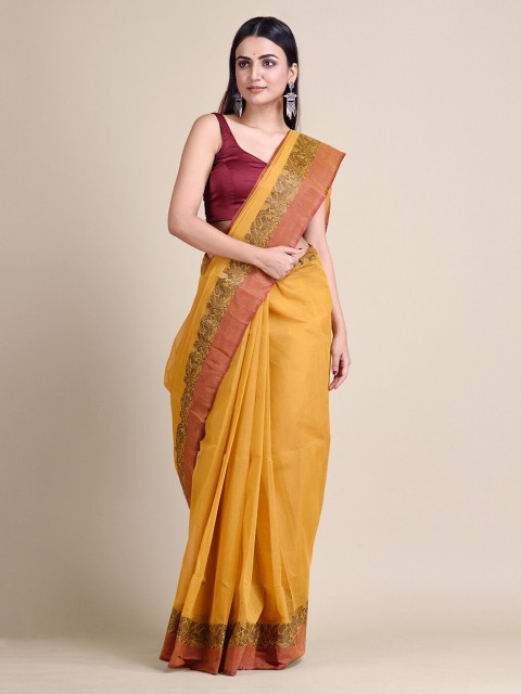 

Mitera Gold-Toned Pure Cotton Woven Design Taant Hand Woven Saree