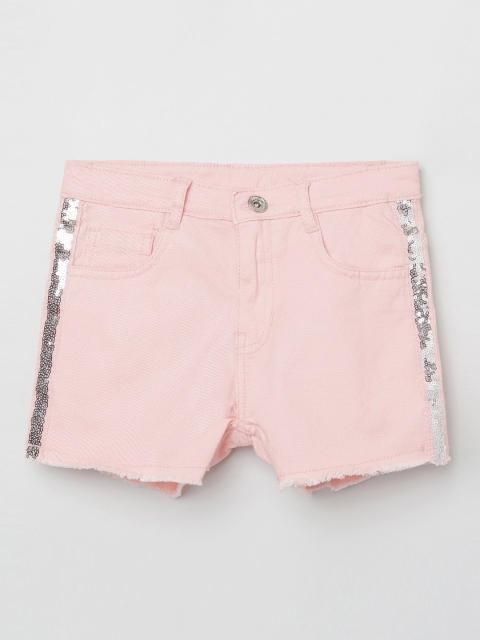 

max Girls Pink Solid Regular Fit Denim Shorts