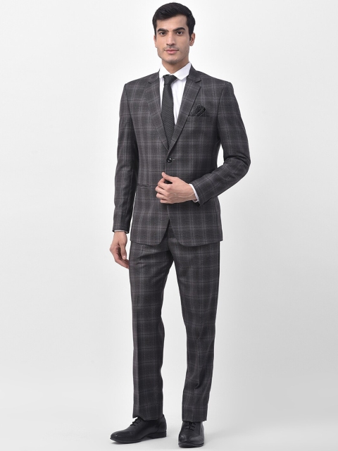 

LUXURAZI Men Grey & Black Checked Tailored-Fit Single-Breasted Two-Piece Suit