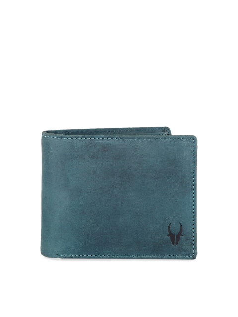 

WildHorn Men Teal Blue Textured Two Fold Wallet