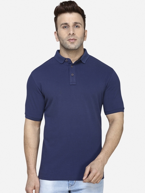 

JADE BLUE Men Navy Blue Solid Polo Collar T-shirt