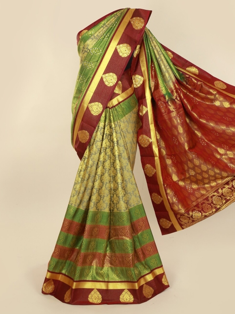 

Pothys Grey & Green Pure Silk Woven Design Kanjeevaram Saree