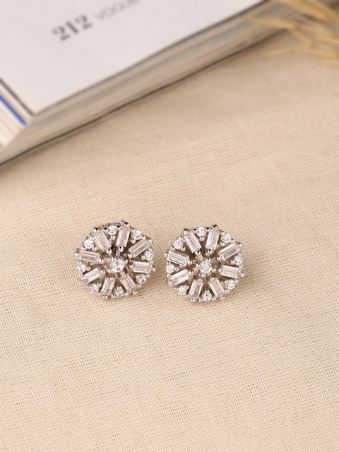 

ADORN by Nikita Ladiwala Silver-Toned & Off-White Floral Studs