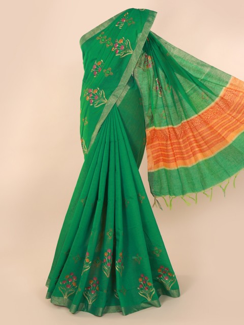 

Pothys Green Embroidered Pure Cotton Saree