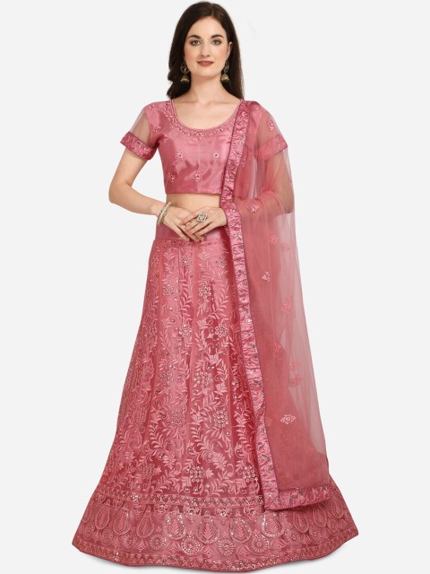 

V SALES Pink Unstitched Lehenga & Blouse with Dupatta