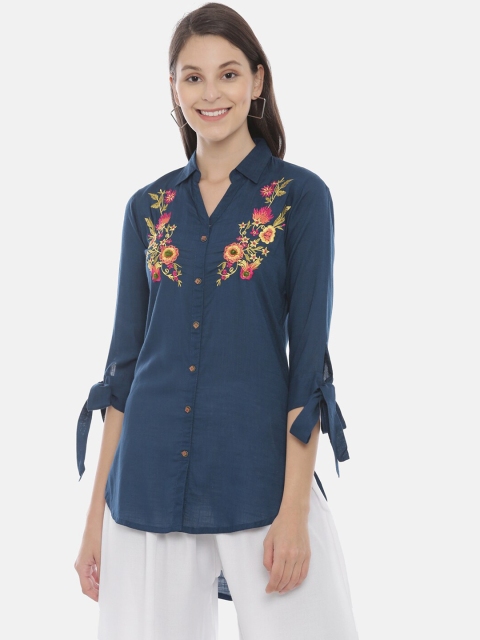 

Neerus Women Blue & Pink Embroidered A-Line Kurta