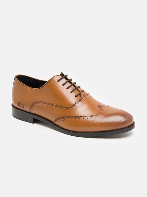 

HATS OFF ACCESSORIES Men Tan Brown Solid Genuine Leather Formal Oxfords