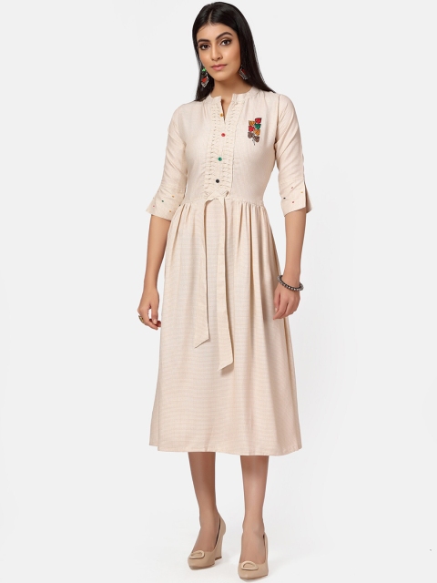 

Kiana Women Cream-Coloured Checked Fit and Flare Dress