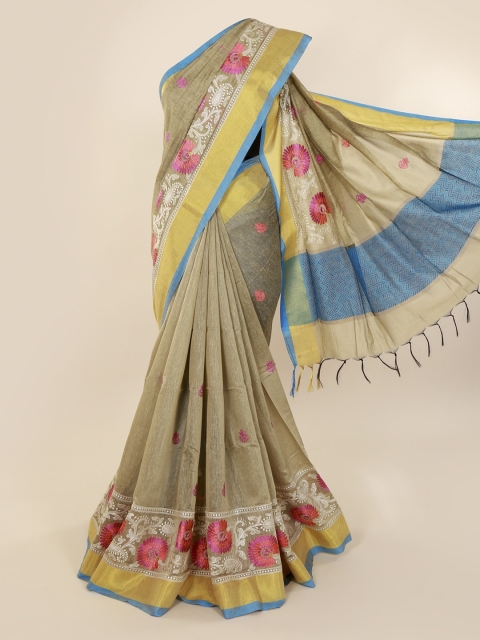 

Pothys Tan Embroidered Pure Cotton Saree