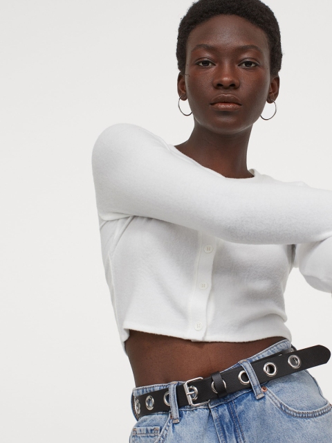 

H&M Women White Solid Short Cardigan