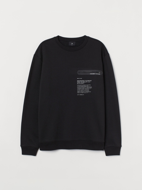 

H&M Men Black Printed Chest-pocket Sweatshirt