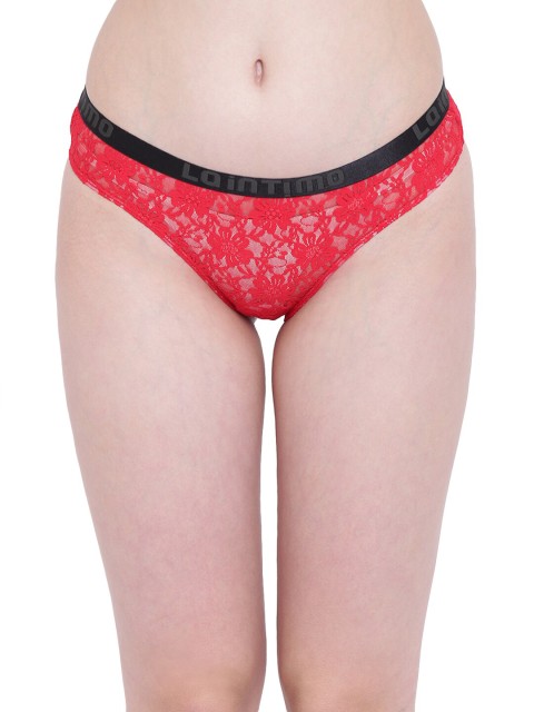 La Intimo Women Red & Black Self Design Bikini Briefs LIFPBR01RD0