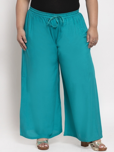 

TAG 7 PLUS Women Turquoise Blue Solid Flared Palazzos