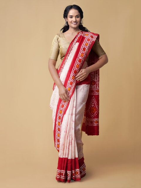 

Unnati Silks Red Silk Cotton Dyed Chanderi Saree