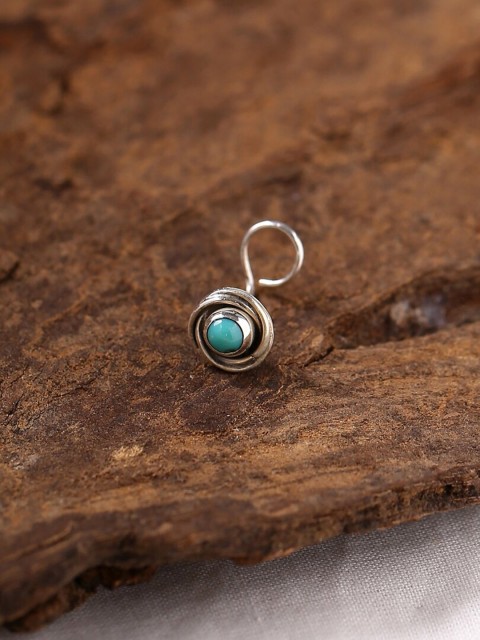 

ADORN by Nikita Ladiwala 92.5 Sterling Silver & Blue Artificial Stone-Studded Nosepin