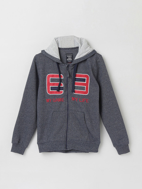 

max Boys Grey & Red Printed Hooded Sweatshirt