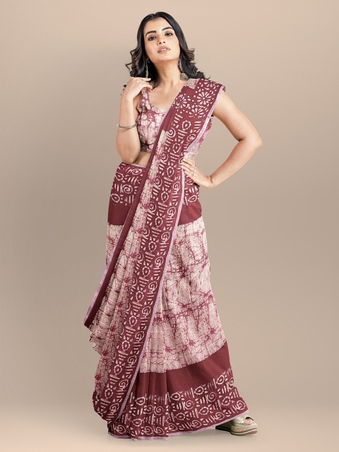 

BharatSthali Maroon Silk Cotton Printed Venkatgiri Saree
