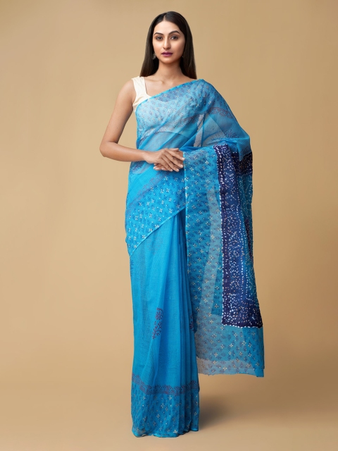

Unnati Silks Blue Pure Cotton Printed Bandhani Saree
