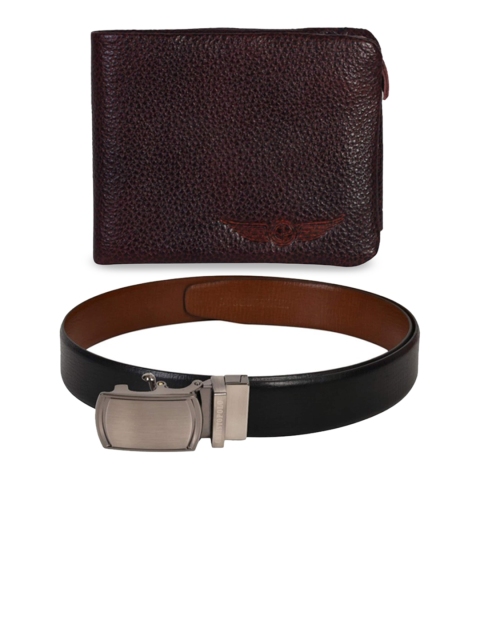 

CHRISTOPOLO Men Black & Brown Solid Reversible Leather Belt With Wallet