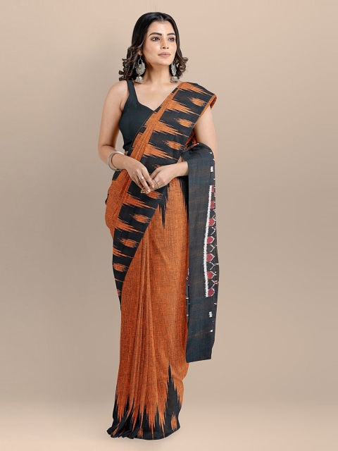 

BharatSthali Rust Pure Cotton Solid Sambalpuri Saree