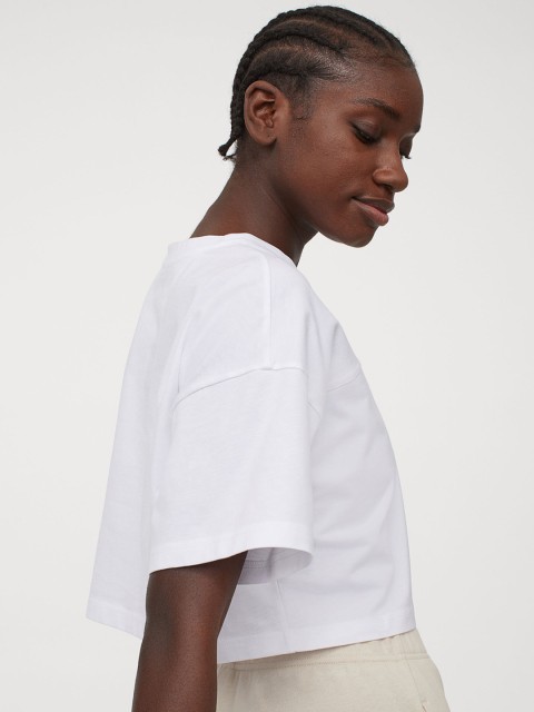 

H&M Women White Solid Cotton Cropped Sports Top