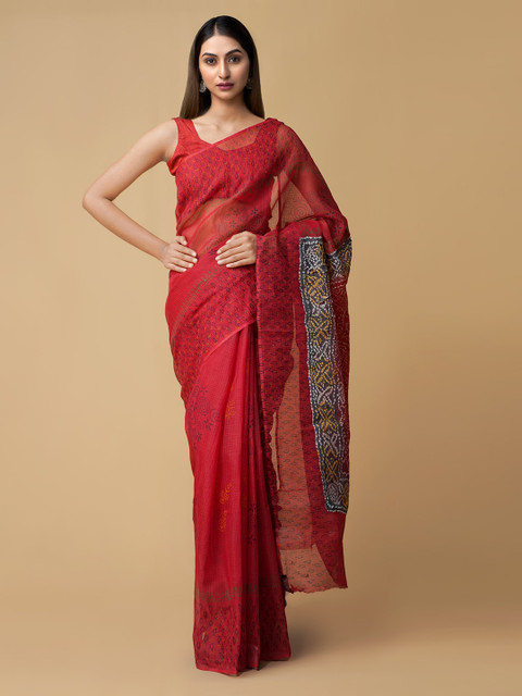 

Unnati Silks Red Pure Cotton Printed Bandhani Saree