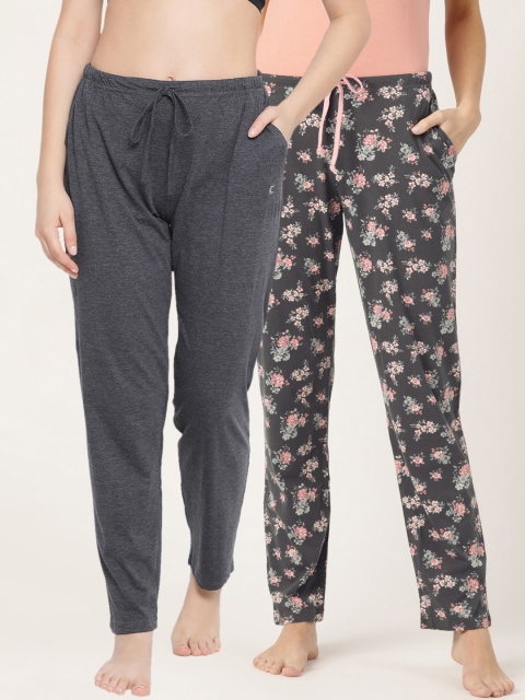 

Kanvin Women Pack Of 2 Solid Lounge Pants, Charcoal