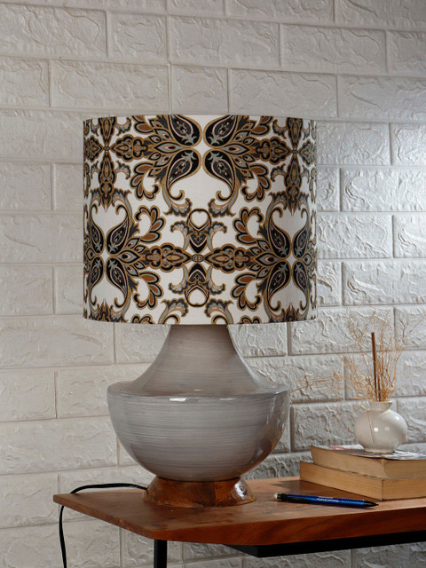 

Grated Ginger Grey & White Printed Traditional Bedside Lamp with Shade