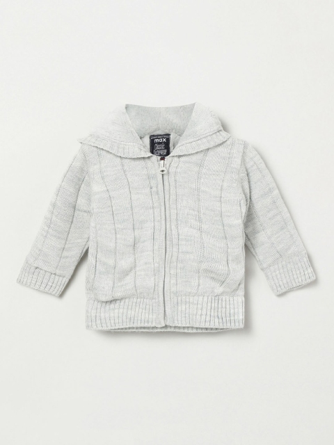 

max Boys Grey Self Design Front-Open Hooded Sweater