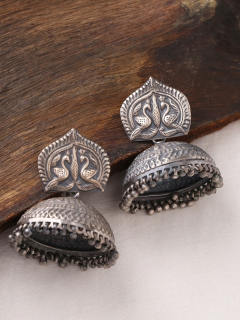 

ADORN by Nikita Ladiwala Silver-Toned Contemporary Jhumkas