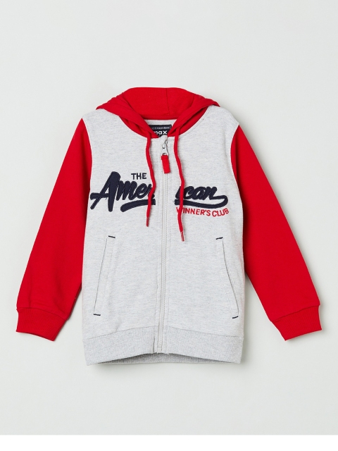 

max Boys Off-White & Red Printed Hooded Sweatshirt