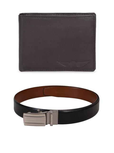 

CHRISTOPOLO Men Black & Brown Solid Wallet & Reversible Belt Combo