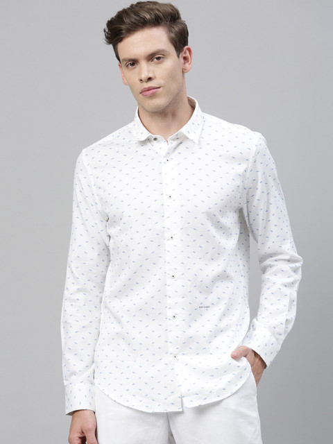 

RARE RABBIT Men White Tailored Fit Printed Casual Shirt