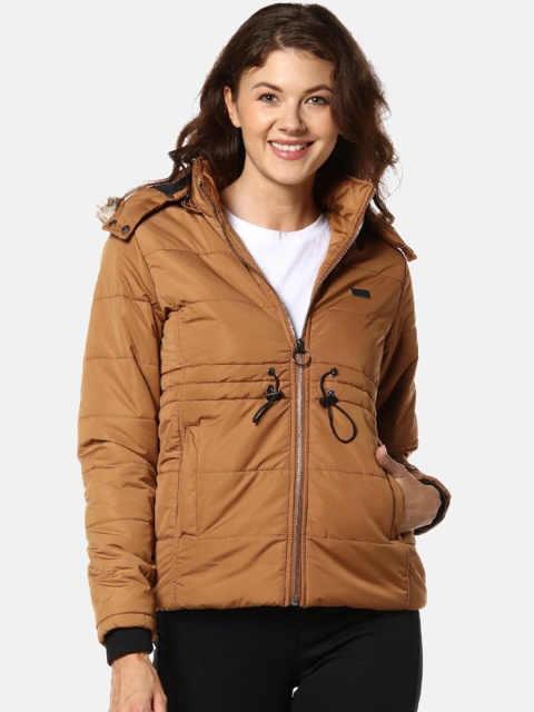 

Campus Sutra Women Brown Solid Hooded Windcheater Puffer Jacket