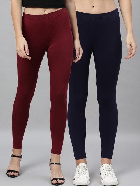 

Kryptic Women Pack Of 2 Solid Ankle-Length Leggings, Navy blue