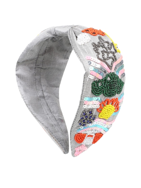 

Anekaant Women Grey Faux Silk Floral Sequin/Beaded Hairband