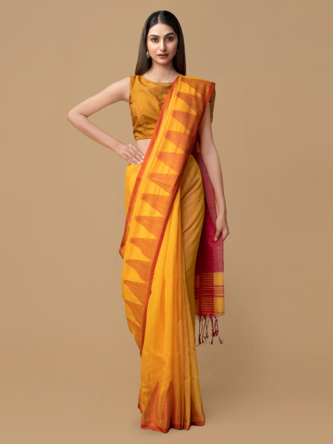 

Unnati Silks Orange & Red Pure Linen Woven Design Jamdani Handloom Saree