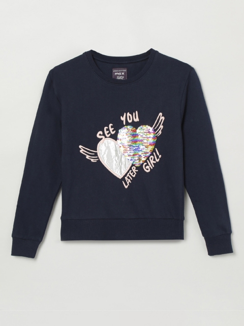 

max Girls Navy Blue Embellished Sweatshirt