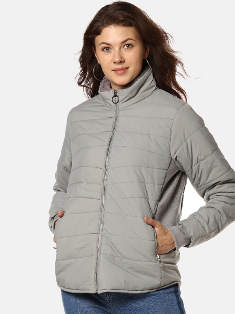 

Campus Sutra Women Grey Solid Windcheater Puffer Jacket