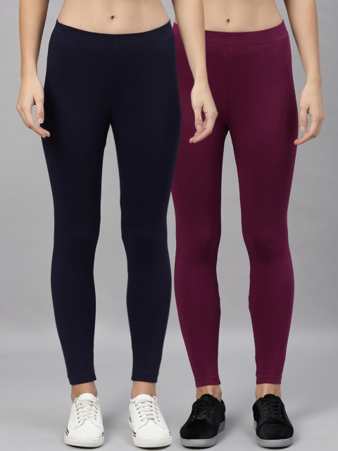

Kryptic Women Pack Of 2 Solid Ankle-Length Leggings, Navy blue