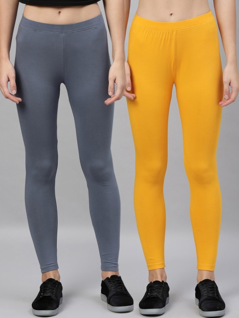 

Kryptic Women Pack Of 2 Solid Ankle-Length Leggings, Yellow